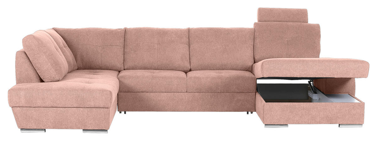WOHNLANDSCHAFT in Flachgewebe Altrosa  - Chromfarben/Altrosa, Konventionell, Kunststoff/Textil (217/338/180cm) - Hom`in