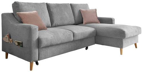ECKSOFA Grau Mikrofaser  - Dunkelrosa/Naturfarben, Design, Holz/Textil (228/150cm) - MID.YOU