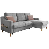 ECKSOFA Grau Mikrofaser  - Dunkelrosa/Naturfarben, Design, Holz/Textil (228/150cm) - MID.YOU