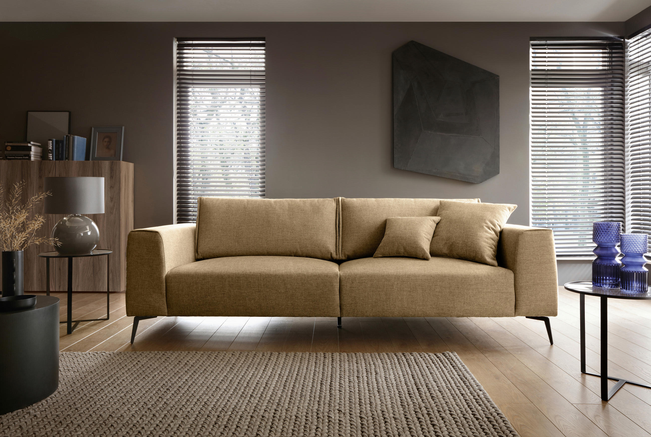 VIERSITZER-SOFA in beflockt Goldfarben  - Goldfarben/Schwarz, Design, Holz/Textil (302/87/88cm) - MID.YOU