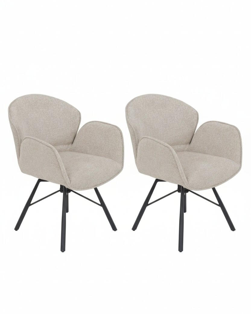 ARMLEHNSTUHL-SET 2 Stück  in Stahl Bouclé  - Beige/Schwarz, MODERN, Textil/Metall (62/83/66cm) - MID.YOU