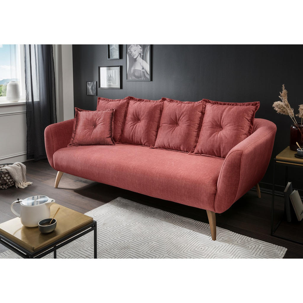 Thumbnail - Livetastic 3-Sitzer-Sofa, Koralle, Textil, Buche, massiv, Uni, Füllung: Schaumstoff, 236x94x103 cm, AZO-frei, Made in EU...