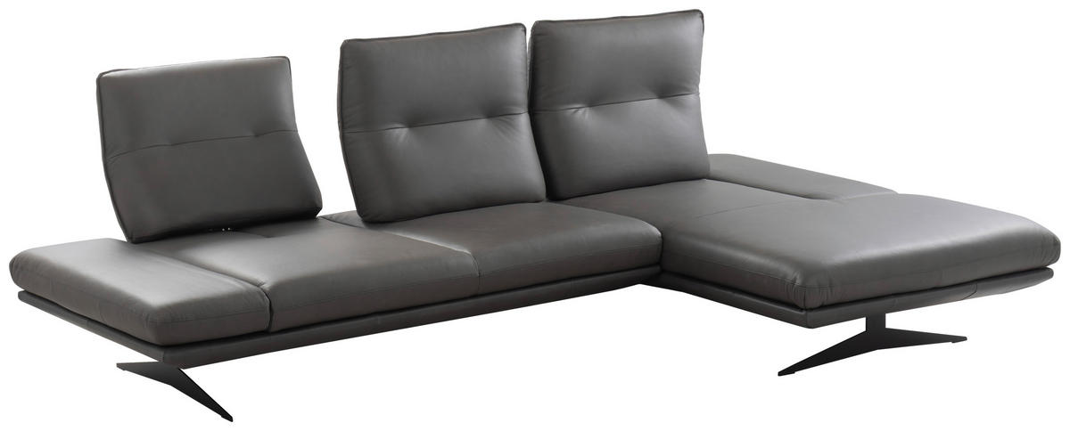 ECKSOFA  in Echtleder Dunkelgrau  291/180 cm  - Dunkelgrau/Schwarz, Design, Leder/Metall (291/180cm) - Celina Home
