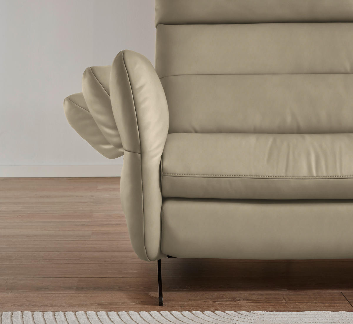 ECKSOFA in Echtleder Ecru  - Ecru/Schwarz, Design, Leder/Metall (300/157cm) - Dieter Knoll