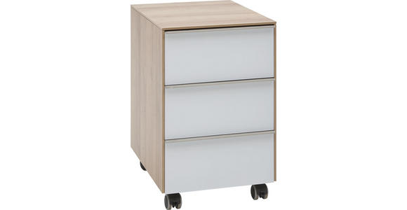 ROLLCONTAINER - Eichefarben/Alufarben, Design, Glas/Holzwerkstoff (39,8/60,9/50cm) - Voleo