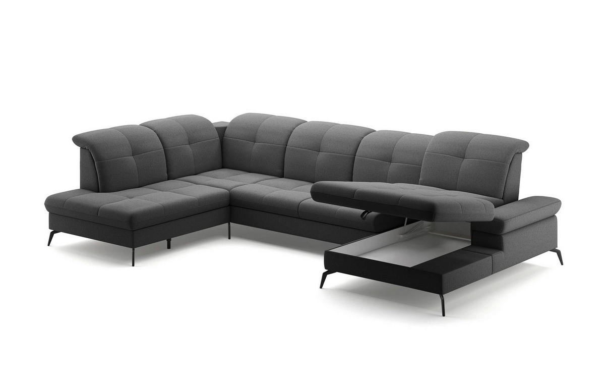 WOHNLANDSCHAFT in Flachgewebe Dunkelgrau  - Dunkelgrau/Schwarz, Konventionell, Textil/Metall (231/357/185cm) - Sit & More