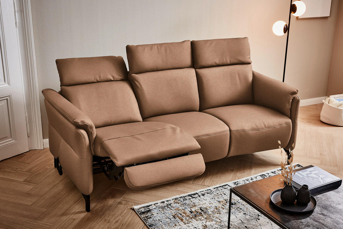 TRAPEZSOFA in Mikrofaser Hellbraun  - Hellbraun/Schwarz, Konventionell, Textil/Metall (221/103/95cm) - Dieter Knoll