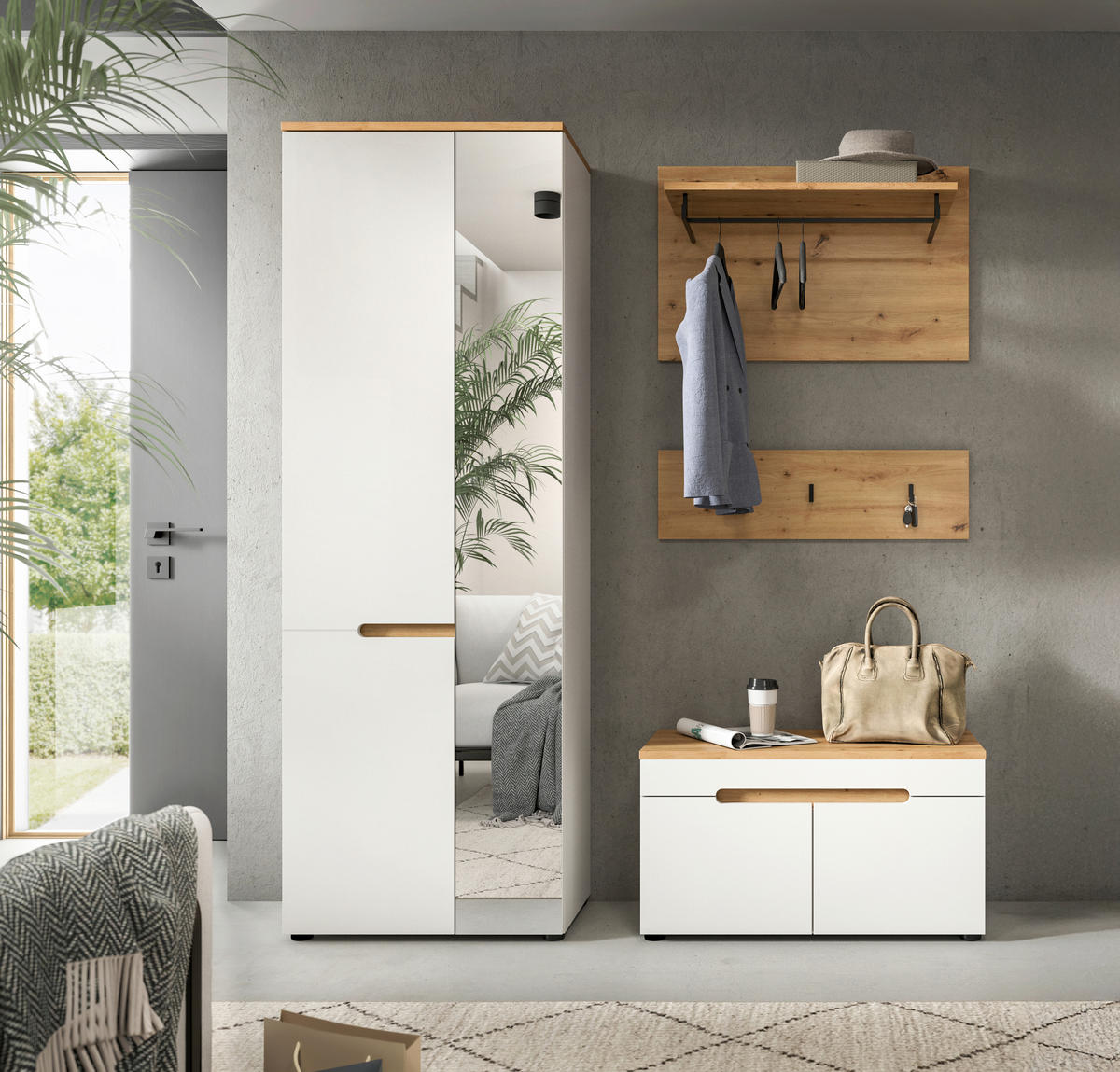 GARDEROBE 3-teilig  in 160/190/37 cm  - Weiß/Eiche Artisan, Design, Holzwerkstoff (160/190/37cm) - MID.YOU