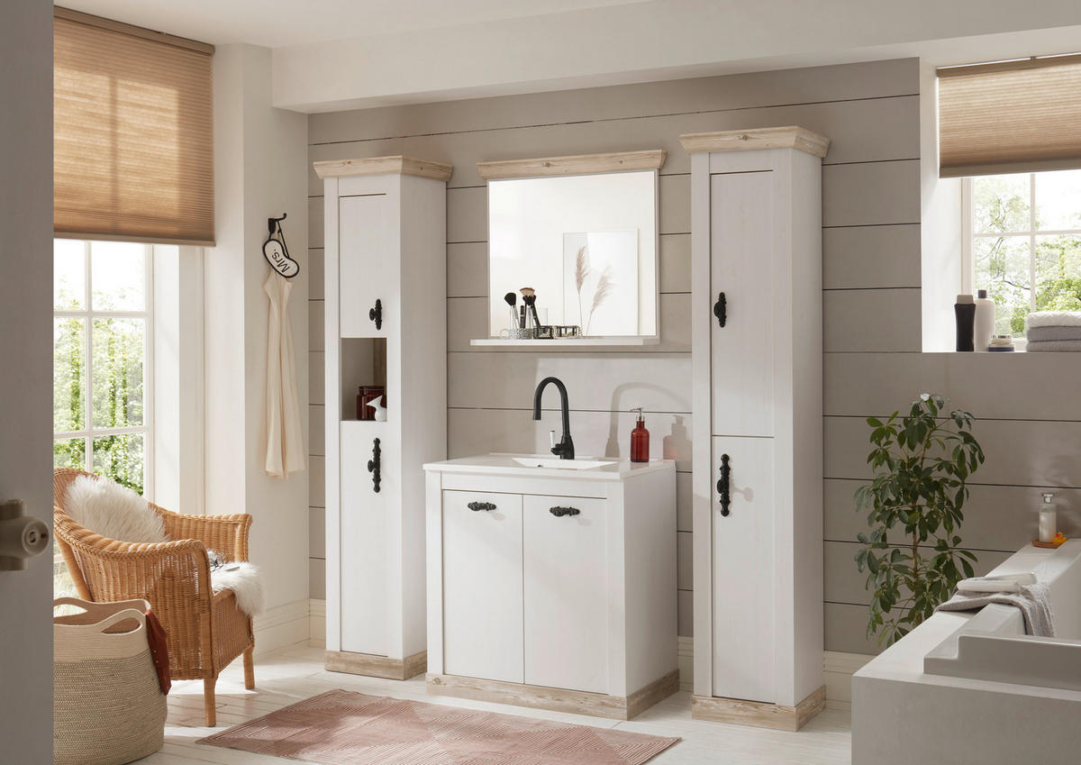 BADEZIMMER 4-teilig  in  - Weiß/Pinienfarben, Design, Naturmaterialien/Holzwerkstoff (205/200/46cm) - MID.YOU