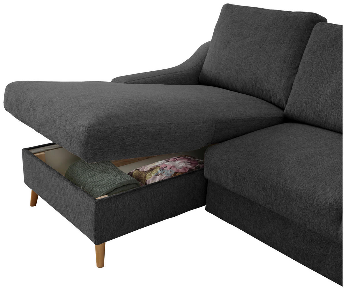 ECKSOFA Mikrofaser Schwarz  - Blau/Schwarz, Design, Holz/Textil (150/228cm) - MID.YOU