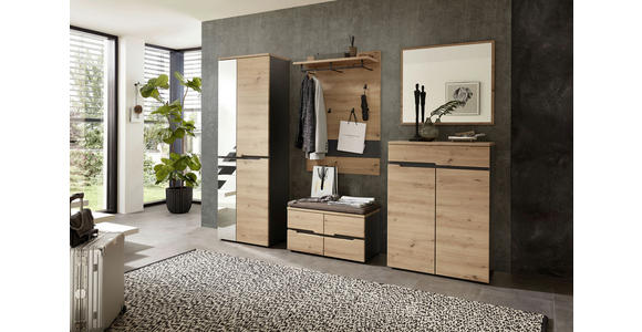 GARDEROBE 7-teilig  in 255/192/38 cm  - Graphitfarben/Eiche Artisan, Design, Glas/Holzwerkstoff (255/192/38cm) - Voleo