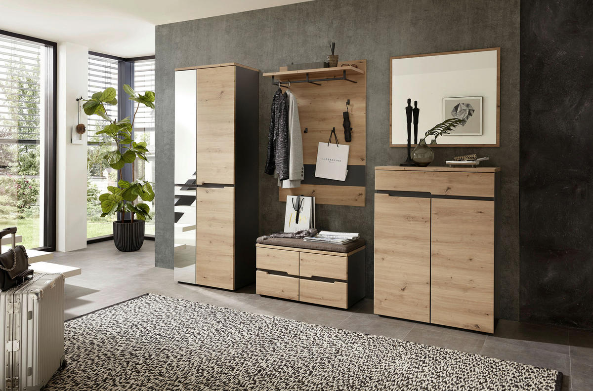 GARDEROBE 7-teilig  in 255/192/38 cm  - Graphitfarben/Eiche Artisan, Design, Glas/Holzwerkstoff (255/192/38cm) - Voleo