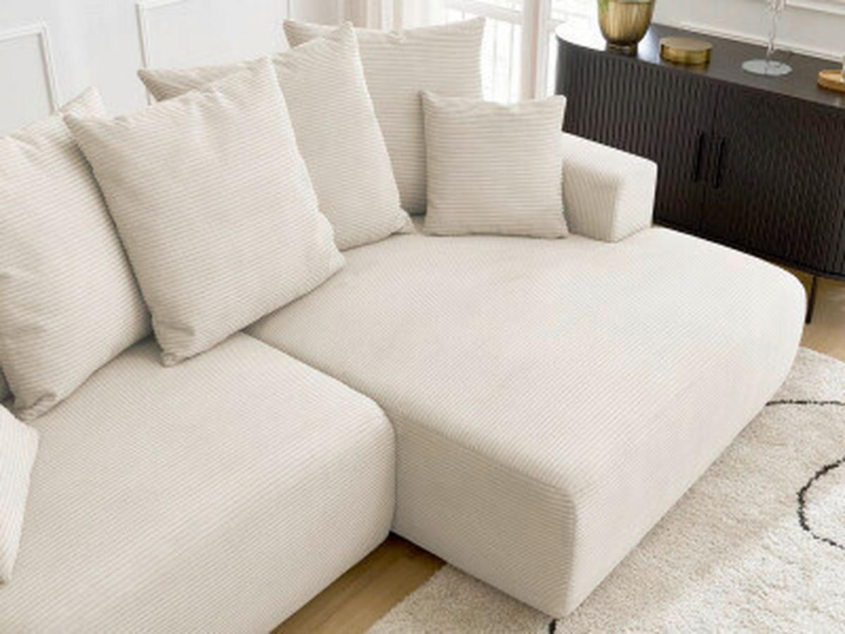 ECKSOFA Ottomane rechts  ATILLA Beige Cord  - Beige/Schwarz, MODERN, Kunststoff/Textil (244/149cm)