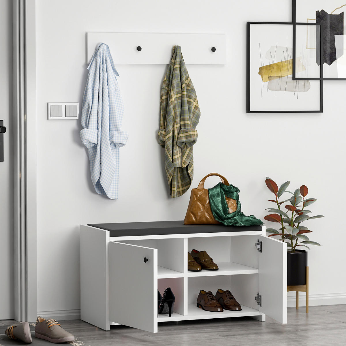 HALLMÖBEL 2 delar  i 80/35/45 cm  - vit, Design, trämaterial (80/35/45cm) - Livetastic