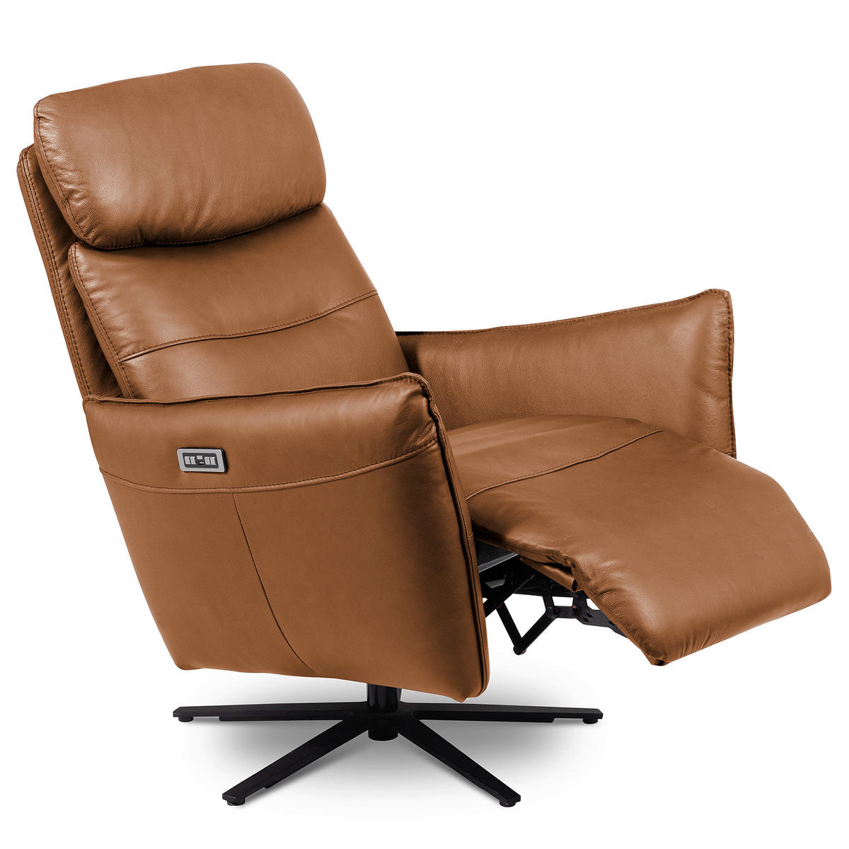RELAXSESSEL in Leder Cognac  - Cognac/Schwarz, Design, Leder/Metall (77/107/88cm) - Livetastic