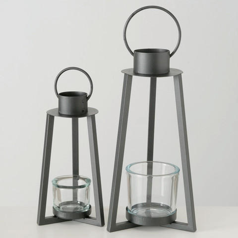 Windlicht Metall/Glas Grau Ø 21 cm