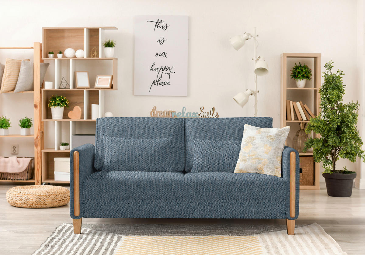SCHLAFSOFA Webstoff Blau, Buchefarben Fussart wählbar, Stoffauswahl, Rücken echt, Armteil links, Armteil rechts  - Blau/Buchefarben, Design, Holz/Textil (174/88/104cm) - Niels Andersson