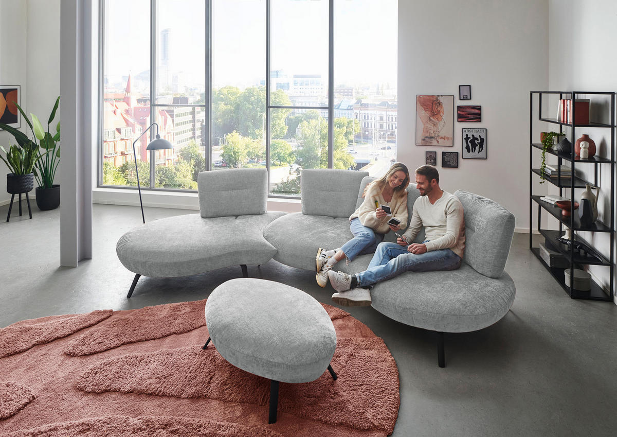 BIGSOFA Flachgewebe Hellgrau  - Hellgrau/Schwarz, Design, Textil/Metall (456/93/138cm) - Moderano