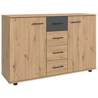 KOMMODE , 130/83/41 cm, 4 Schublade(n)  - Schwarz/Graphitfarben, Konventionell, Holzwerkstoff/Kunststoff (130/83/41cm) - Carryhome