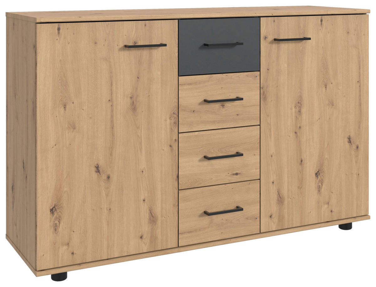 KOMMODE , 130/83/41 cm, 4 Schublade(n)  - Schwarz/Graphitfarben, Konventionell, Holzwerkstoff/Kunststoff (130/83/41cm) - Carryhome