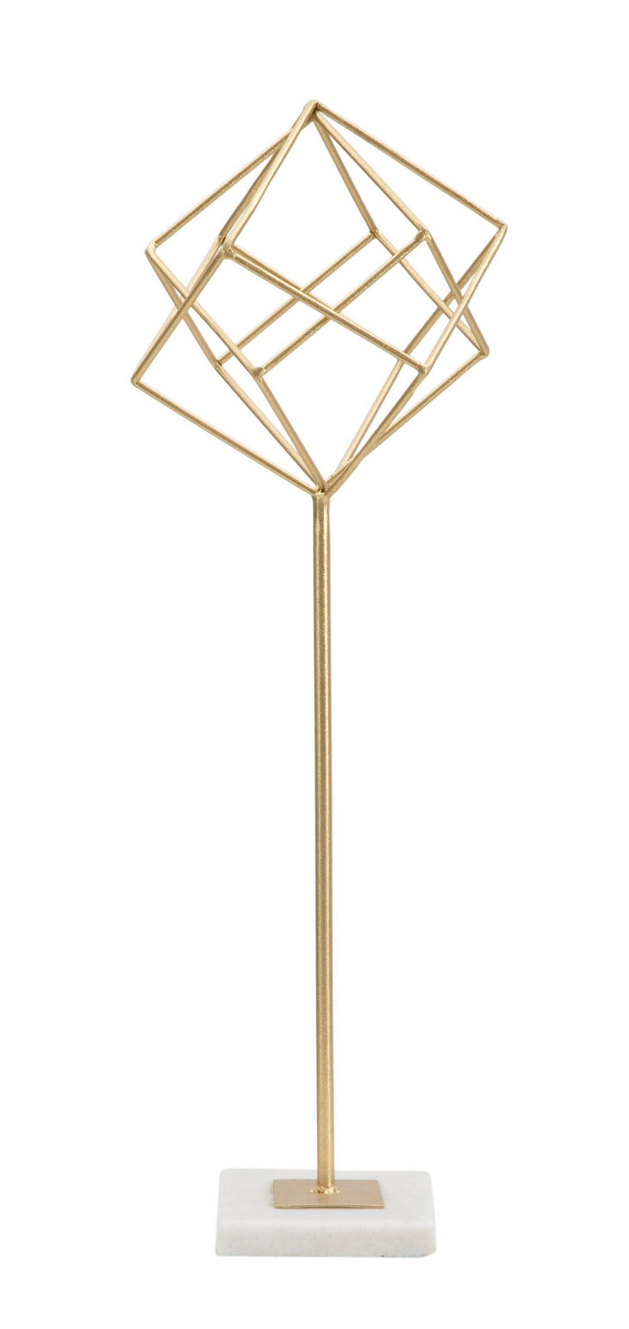 Skulptur Decor Cube - Goldfarben/Weiß, Basics, Stein/Metall (16/52.5/18cm)