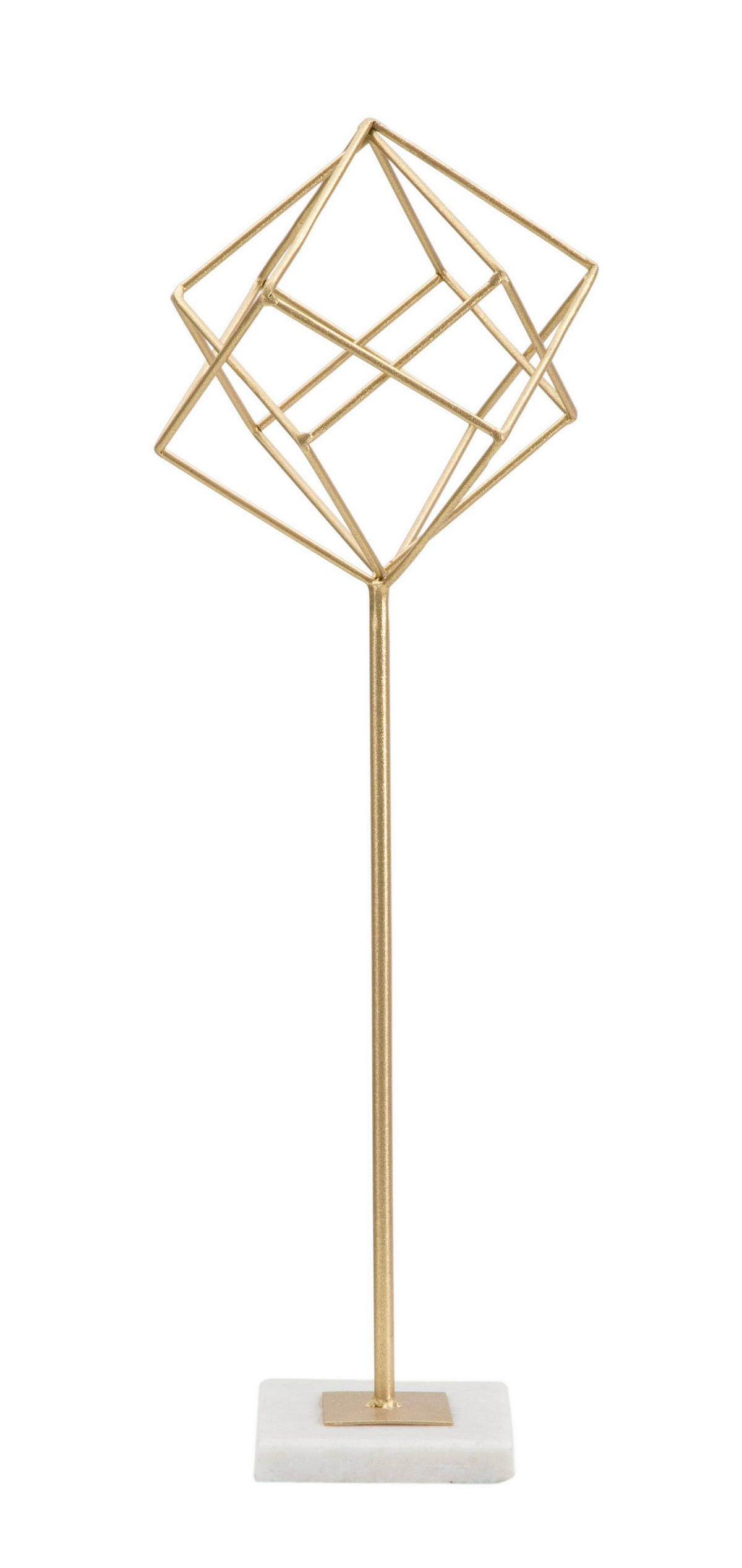 Skulptur Decor Cube - Goldfarben/Weiß, Basics, Stein/Metall (16/52.5/18cm)