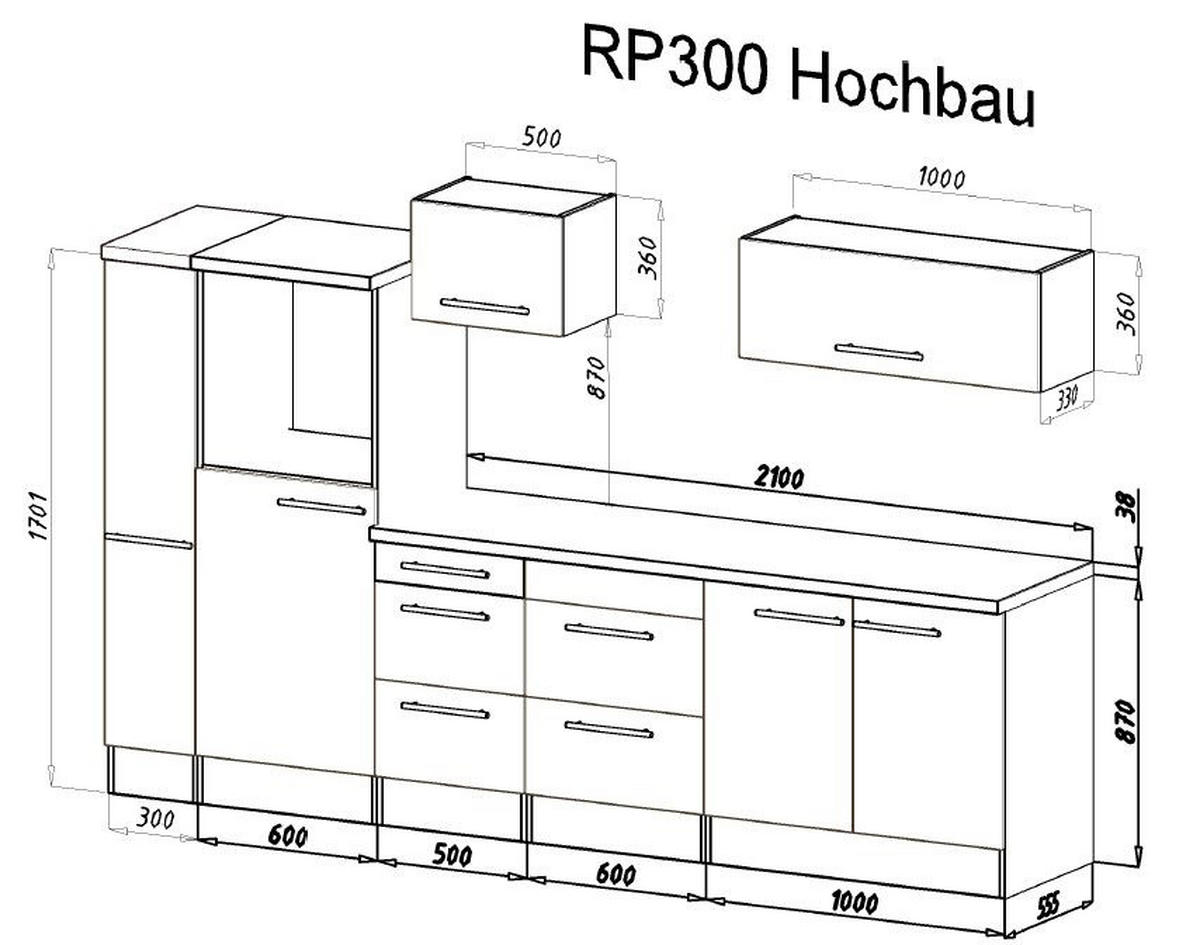 KÜCHENBLOCK 300 cm   in Weiß, Eichefarben  - Edelstahlfarben/Eichefarben, Basics, Holzwerkstoff/Metall (300cm) - Respekta