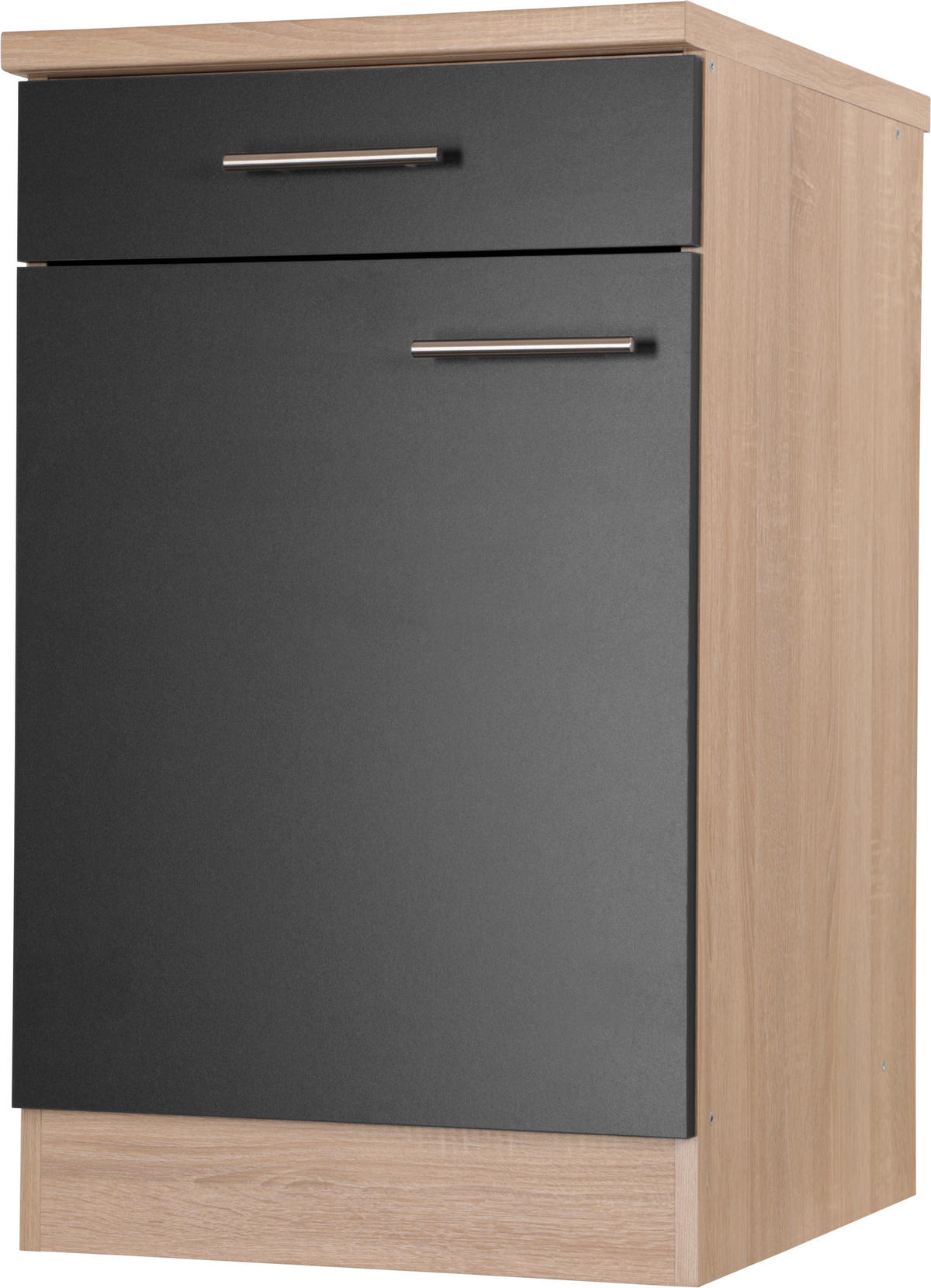 KÜCHENUNTERSCHRANK 50/84,8/60 cm  in Schwarz, Eichefarben  - Eichefarben/Silberfarben, Basics, Holzwerkstoff/Metall (50/84,8/60cm) - Respekta