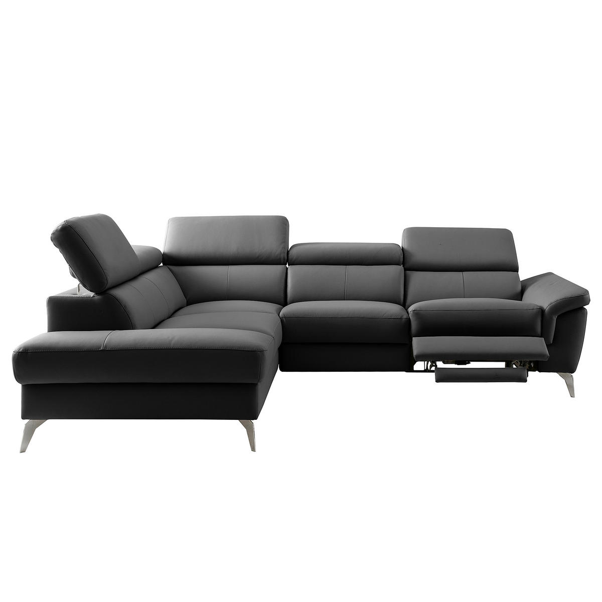 ECKSOFA SONO Schwarz Echtleder Lederlook Bettkasten, Armteilverstellung, Kopfteilverstellung  - Chromfarben/Schwarz, Design, Leder/Textil (210/265cm) - Livetastic
