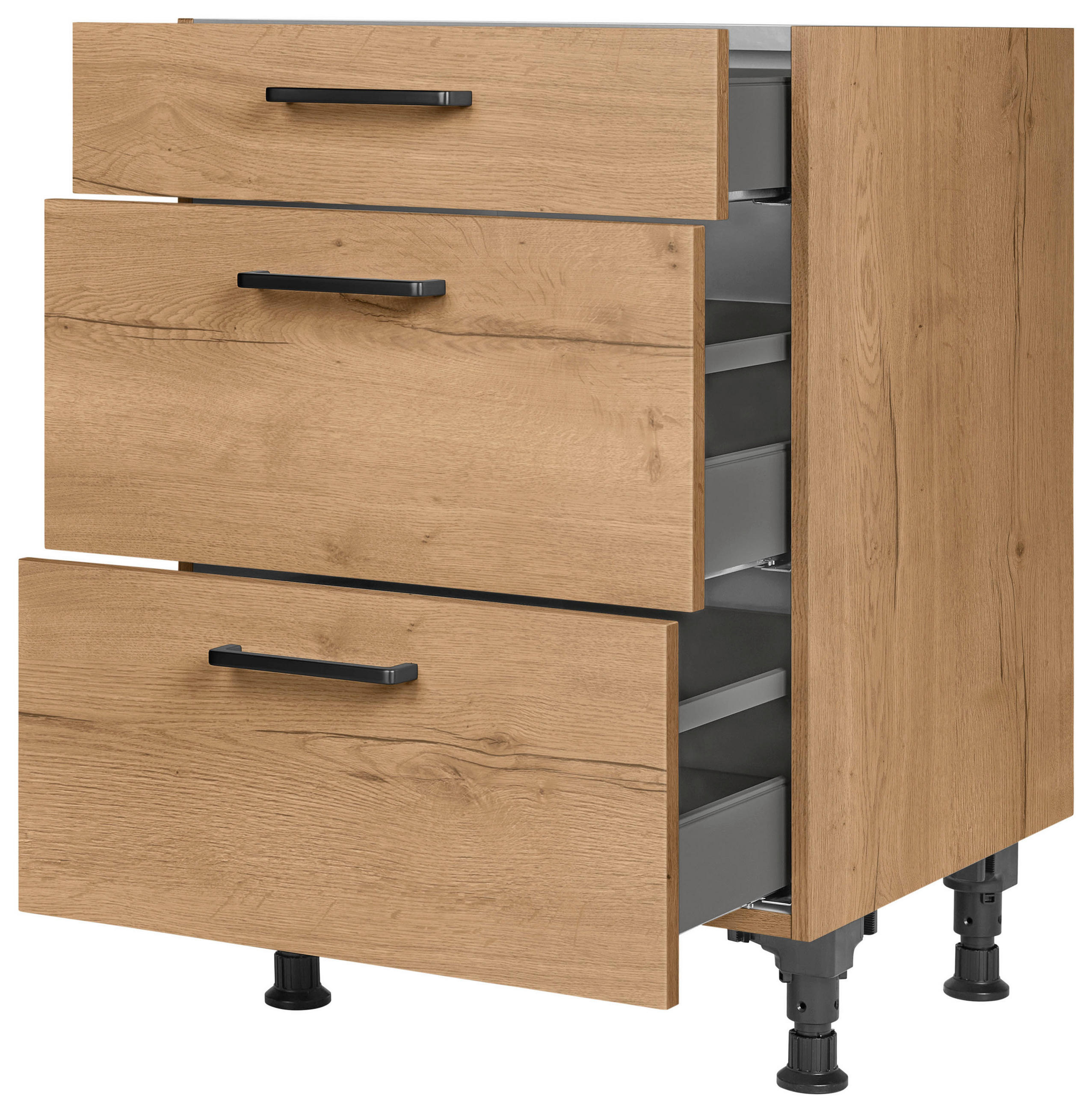 SCHUBKASTENUNTERSCHRANK 60/87/56 cm  in Eichefarben  - Eichefarben/Schwarz, MODERN, Holzwerkstoff/Metall (60/87/56cm) - Nobilia