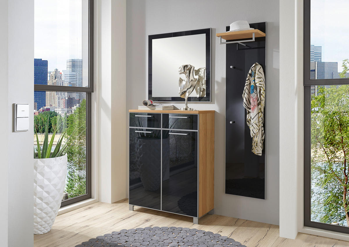 SCHUHSCHRANK Santina  in 84/108/37 cm  - Chromfarben/Eichefarben, Design, Glas/Holz (84/108/37cm) - Novel