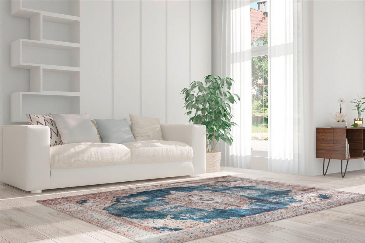 FLACHWEBETEPPICH 160/230 cm Vintage 8400 Creme / Blau Blau, Creme  - Blau/Creme, KONVENTIONELL, Textil (160/230cm)