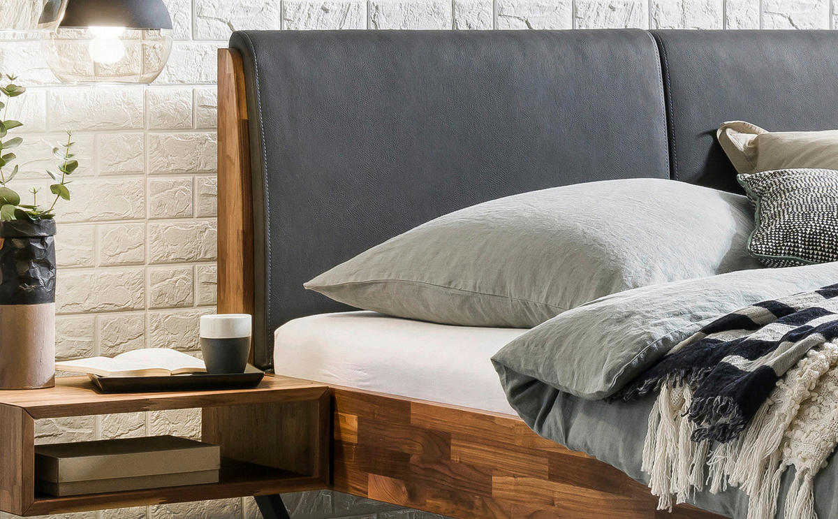 BETT 160/200 cm  in Anthrazit, Nussbaumfarben  - Anthrazit/Nussbaumfarben, Natur, Holz/Metall (160/200cm) - Hasena