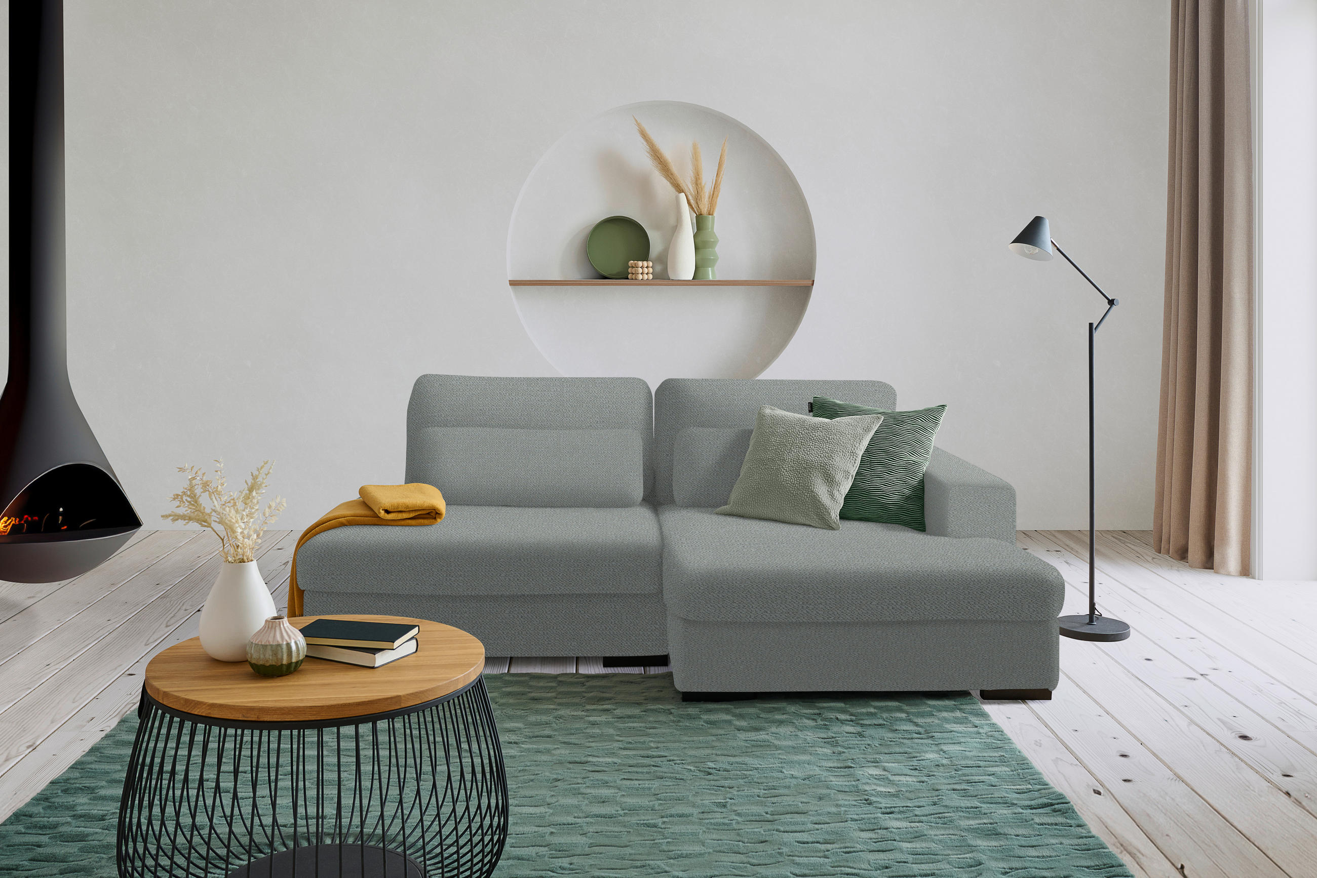 ECKSOFA in Chenille Hellgrau  - Hellgrau/Schwarz, Design, Kunststoff/Textil (223/158cm) - Lomoco