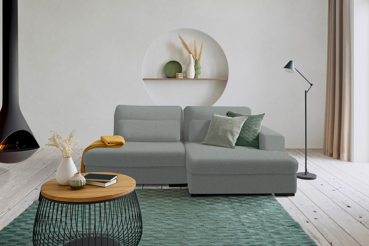 ECKSOFA in Chenille Hellgrau  - Hellgrau/Schwarz, Design, Kunststoff/Textil (223/158cm) - Lomoco