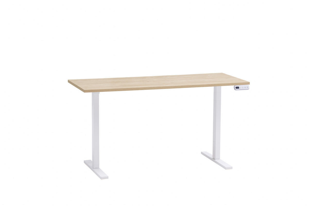 SCHREIBTISCH 138/60/72,7-117,2 cm Eichefarben elektrisch höhenverstellbar  - Eichefarben/Weiß, MODERN, Holzwerkstoff/Metall (138/60/72,7-117,2cm) - MID.YOU