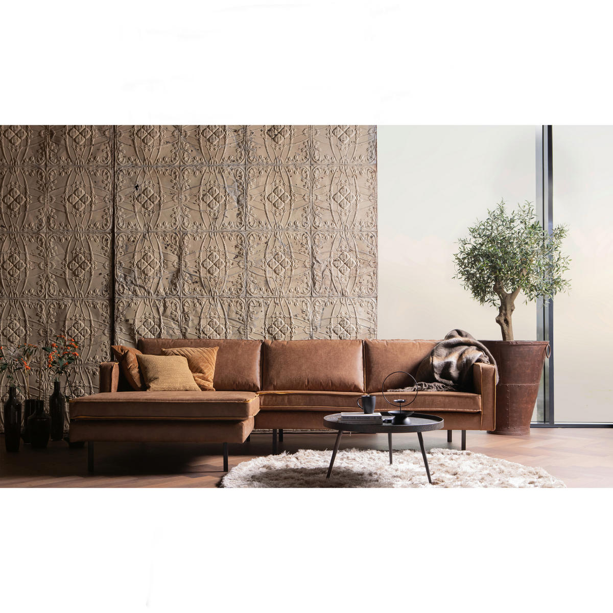 ECKSOFA Rodeo Cognac Echtleder  - Cognac, Design, Leder/Textil (155/300cm) - Livetastic