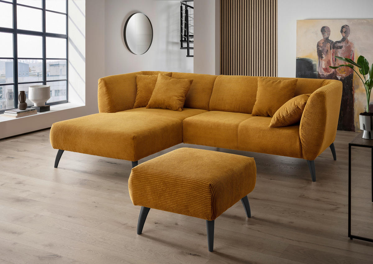 ECKSOFA Goldfarben Cord  - Goldfarben/Schwarz, MODERN, Holz/Textil (160/264cm) - MID.YOU