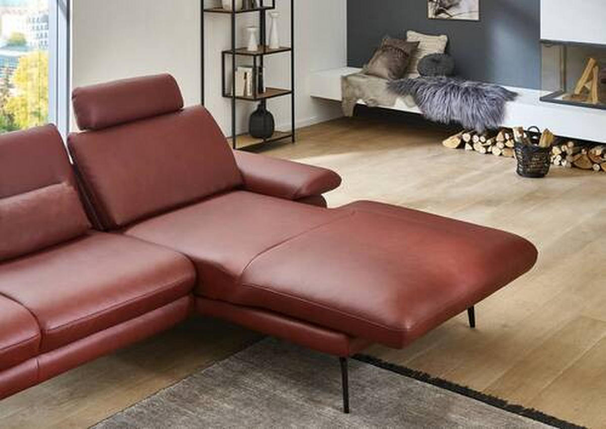 ECKSOFA in Echtleder Dunkelrot  - Schwarz/Dunkelrot, Design, Leder/Metall (310/180cm) - Dieter Knoll