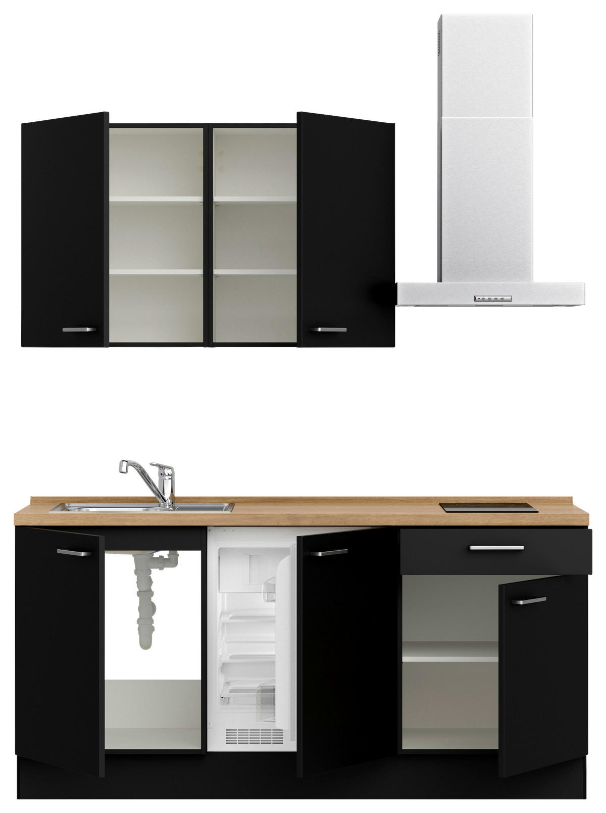 KÜCHENLEERBLOCK 180 cm   in Schwarz, Eichefarben  - Edelstahlfarben/Eichefarben, MODERN, Holzwerkstoff/Metall (180cm) - Nobilia