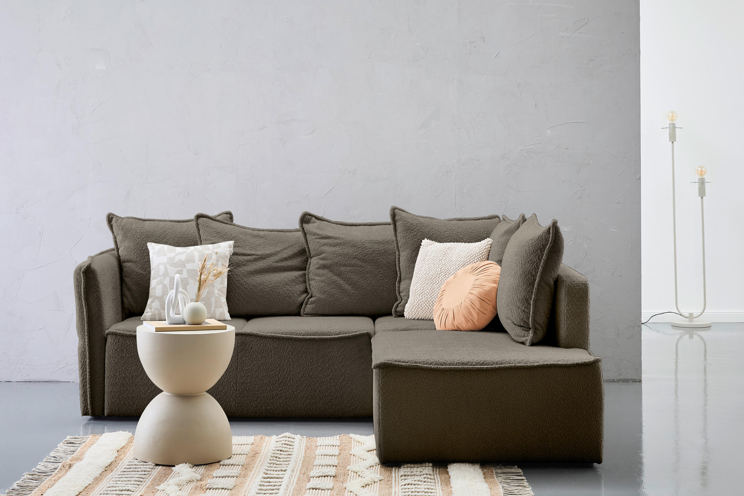 ECKSOFA in Chenille Taupe  - Taupe/Schwarz, Konventionell, Kunststoff/Textil (233/193cm) - Carryhome