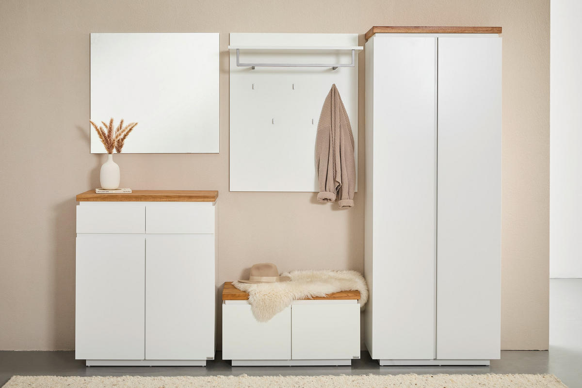 SCHUHSCHRANK Eiche massiv Weiß, Eichefarben  - Eichefarben/Weiß, KONVENTIONELL, Holz/Holzwerkstoff (80/100/41,5cm) - Novel