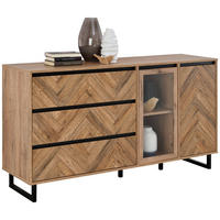 SIDEBOARD  in 156,4/82,6/42 cm  - Eichefarben/Schwarz, KONVENTIONELL, Glas/Holzwerkstoff (156,4/82,6/42cm) - Hom`in