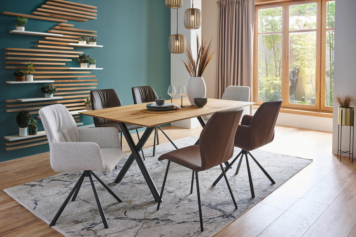 ESSTISCH in Holz, Metall 180/100/75 cm  - Eichefarben/Anthrazit, Design, Holz/Metall (180/100/75cm) - Bert Plantagie