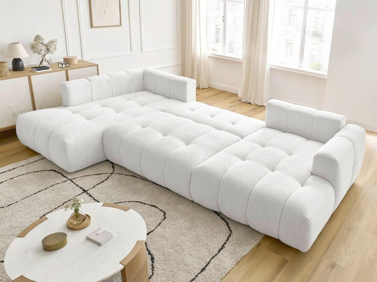 WOHNLANDSCHAFT  FUJI  Weiß Bouclé  - Schwarz/Weiß, MODERN, Kunststoff/Textil (204/377/160cm)