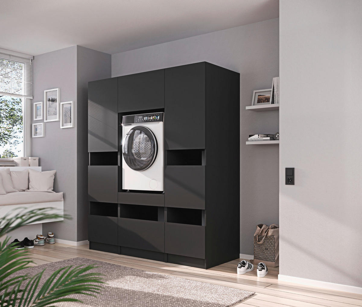 MEHRZWECKSCHRANK 50/200/68 cm  in Anthrazit  - Anthrazit/Schwarz, Design, Holzwerkstoff/Metall (50/200/68cm) - Milino