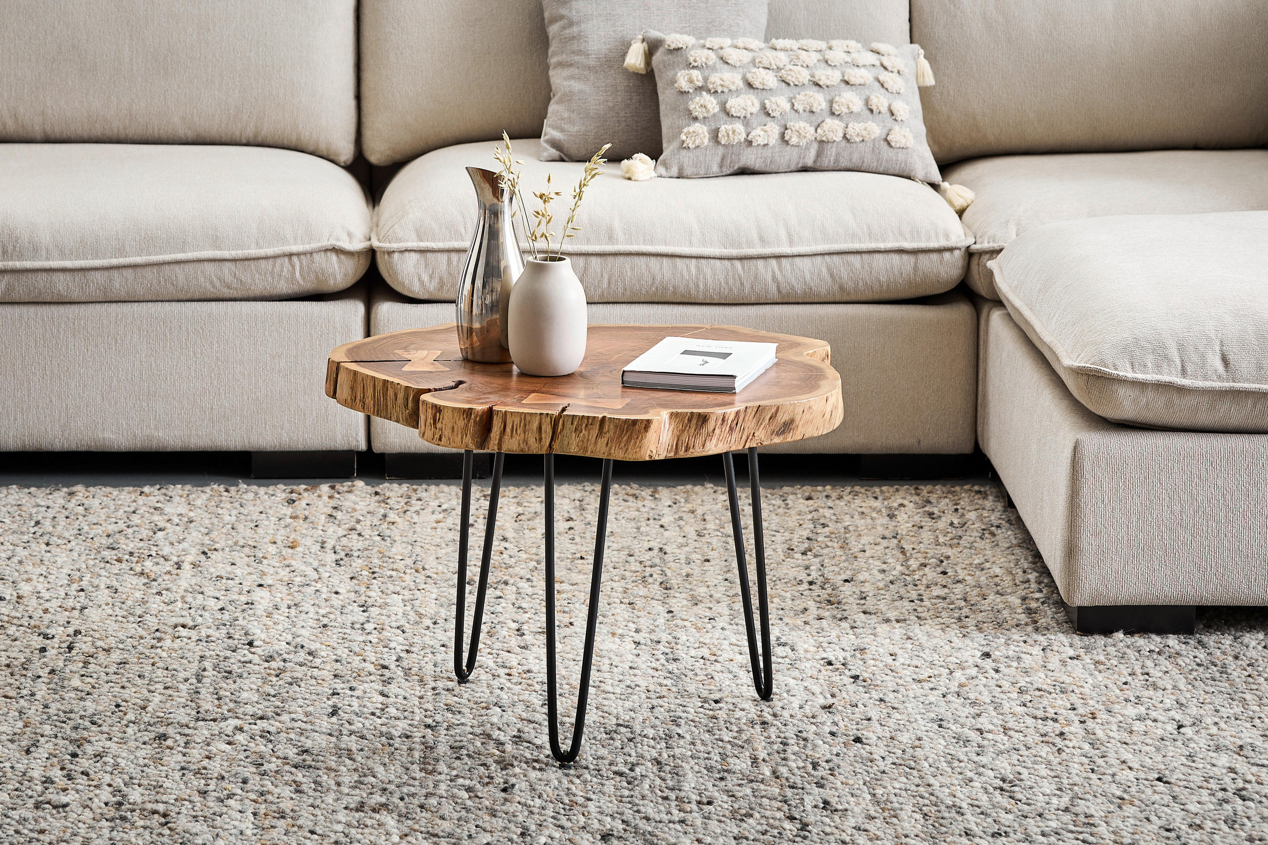 COUCHTISCH Akazie Hartholz Freiform Schwarz, Akaziefarben  - Schwarz/Akaziefarben, Natur, Holz/Metall (75/75/45cm) - Livetastic