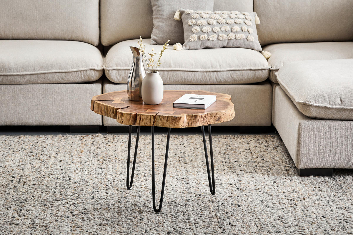 COUCHTISCH Akazie Hartholz Freiform Schwarz, Akaziefarben  - Schwarz/Akaziefarben, Natur, Holz/Metall (75/75/45cm) - Livetastic