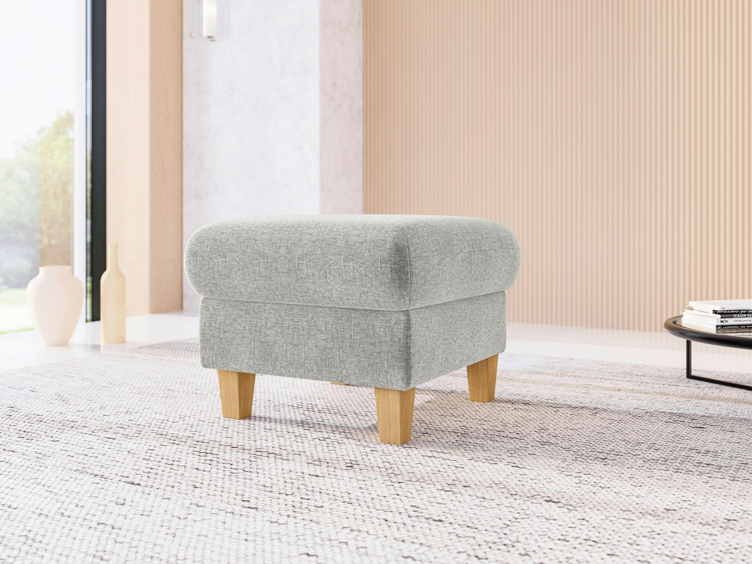 HOCKER GLENDALE E Flachgewebe Hellgrau  - Eichefarben/Hellgrau, KONVENTIONELL, Holz/Textil (58/48/58cm) - Sit & More