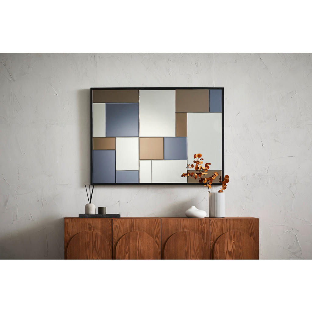 Thumbnail - Mid.you Dekospiegel, Klar, Schwarz, Dunkelblau, Dunkelgrau, Glas, Holzwerkstoff, rechteckig, 85x115x3.3 cm, Spiegel, Wan...